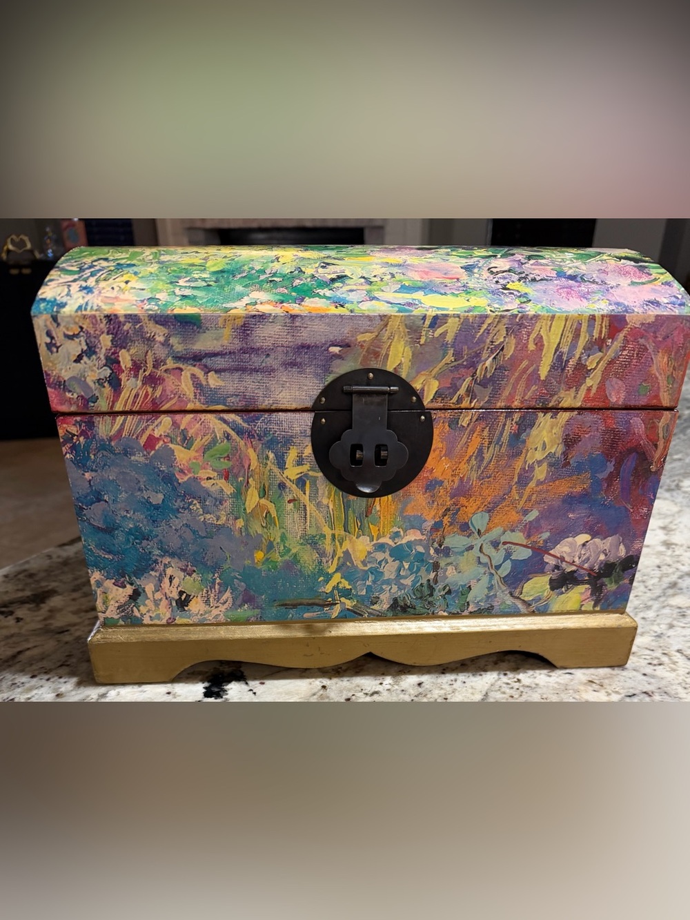 Vtg  Crafted Painted Box Chest Claude Monet Inspired Garden In Giverny 13x8.5”